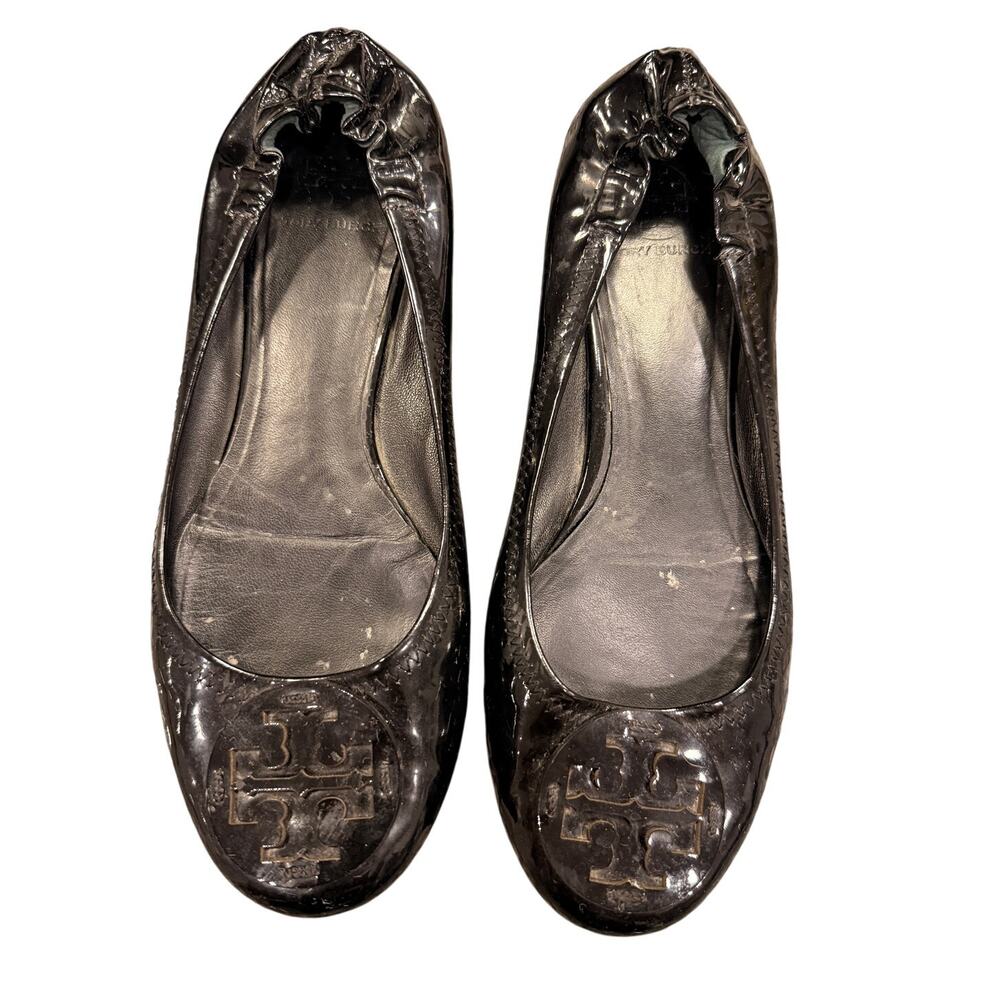 Tory Burch Black Patent Ballet Flats – Size 9 – Classic Logo Style